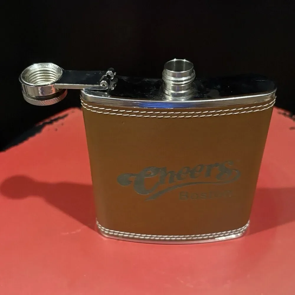 Cheers Boston 6 Oz Stainless Steel Flask Tan Leatherette Pocket Flask